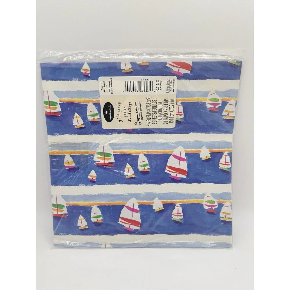 Vintage Wrapping Paper NIP Hallmark Sailboats Water Boats